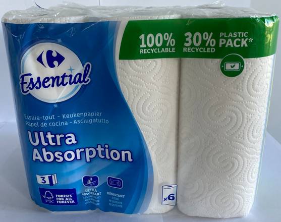 Carrefour Essential - Essuie-tout 3 plis ultra absorption (blanc)