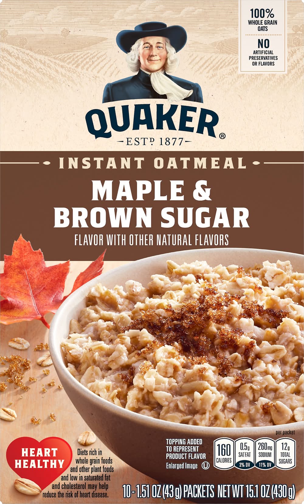 Quaker Instant Oatmeal, Maple & Brown Sugar (10 x 1.51 oz)