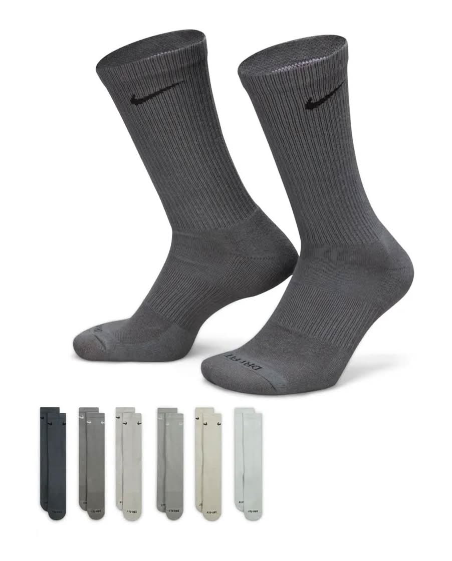 Nike Everyday Plus Cushioned Men's Crew Socks - 6 Pack (Grey L)