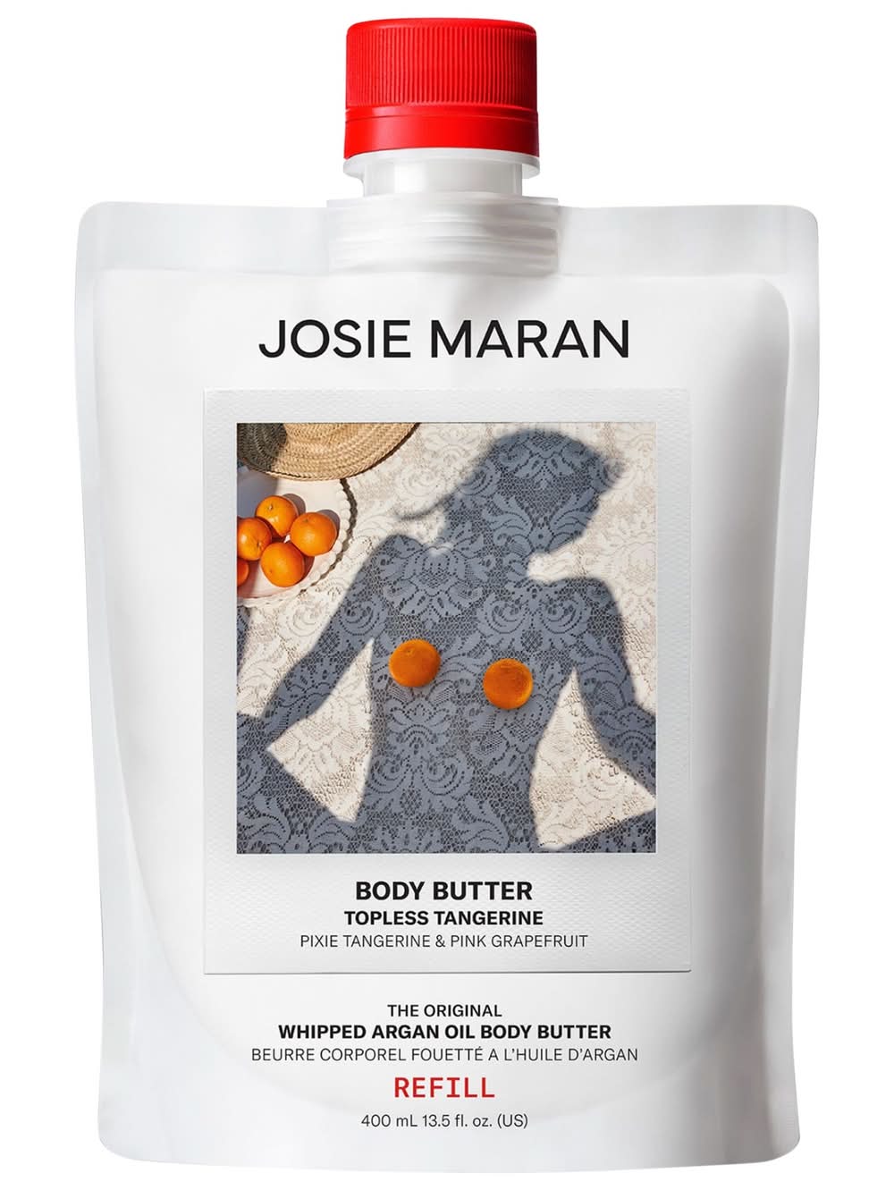 Josie Maran Topless Tangerine - Whipped Argan Oil Refillable Firming Body Butter Jar 13.5 oz