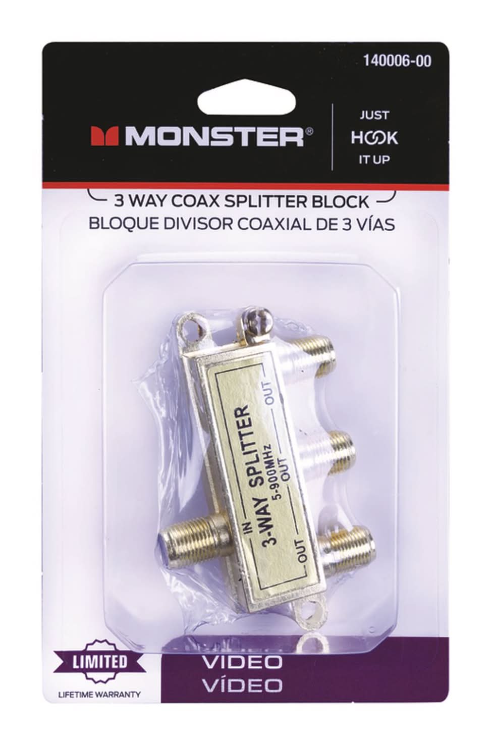 Monster Energy Just Hook It Up 3 Way Coax Splitter 75 Ohm 900 Mhz 1 Pk