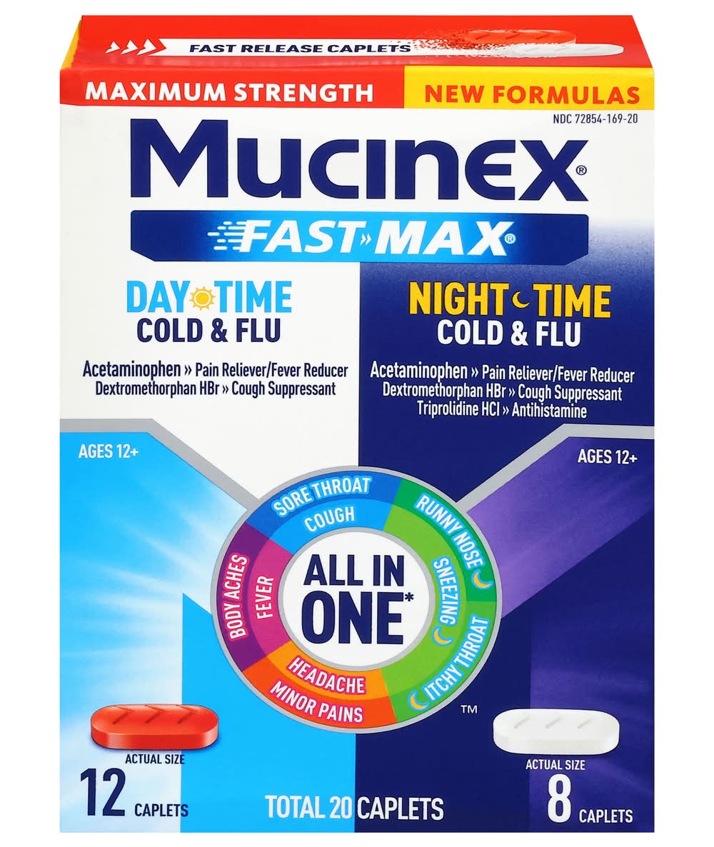Mucinex Fast Max Maximum Strength Day & Night Time Cold & Flu Caplets (20 ct)