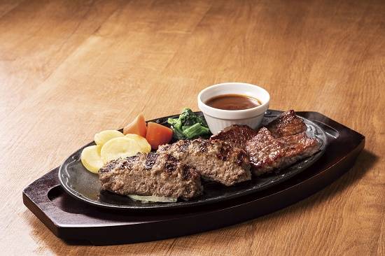 【Ｄ6】Wビーフのグリル（カットステーキ＆BEEFハンバーグステーキ[約200g]）～選べるソース