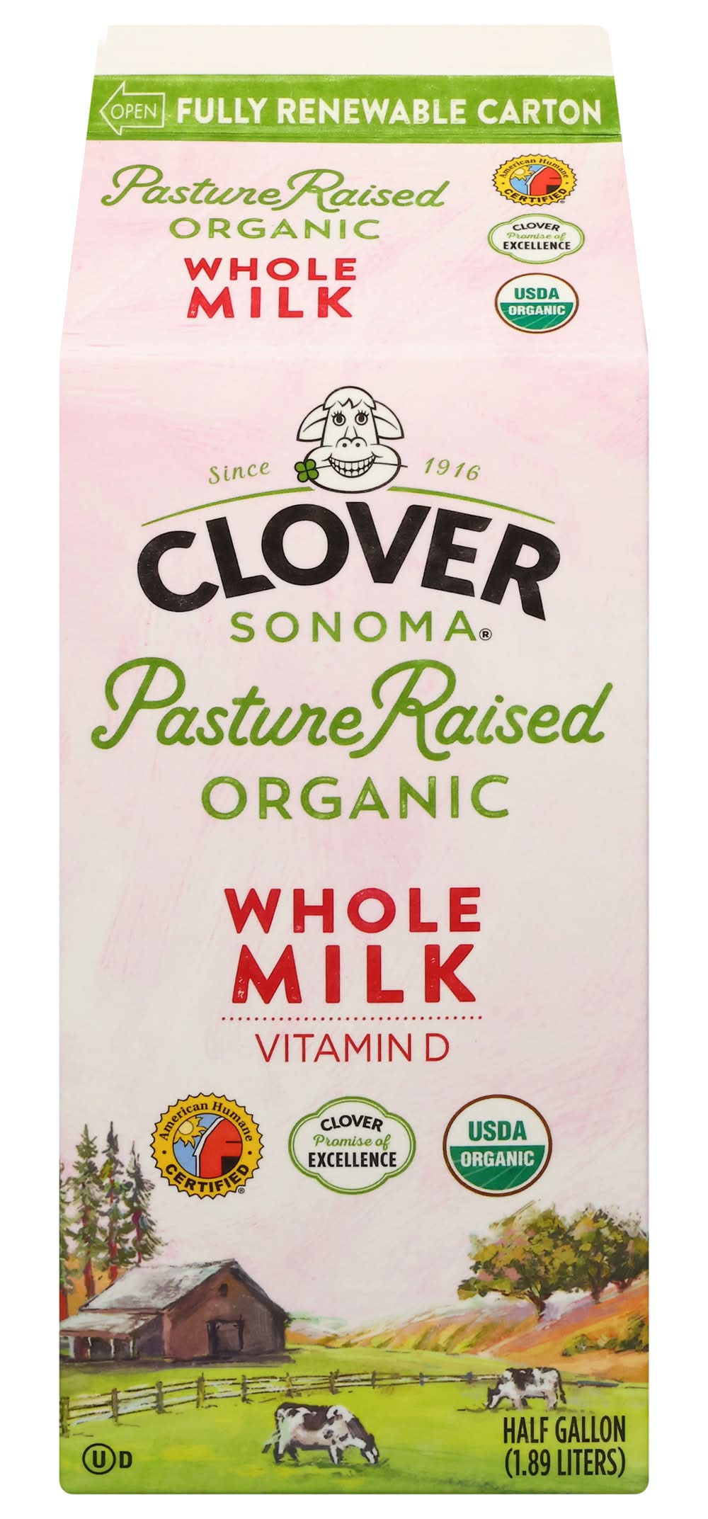 Clover Sonoma Pasture Raised Organic Whole Milk (1.89 L)