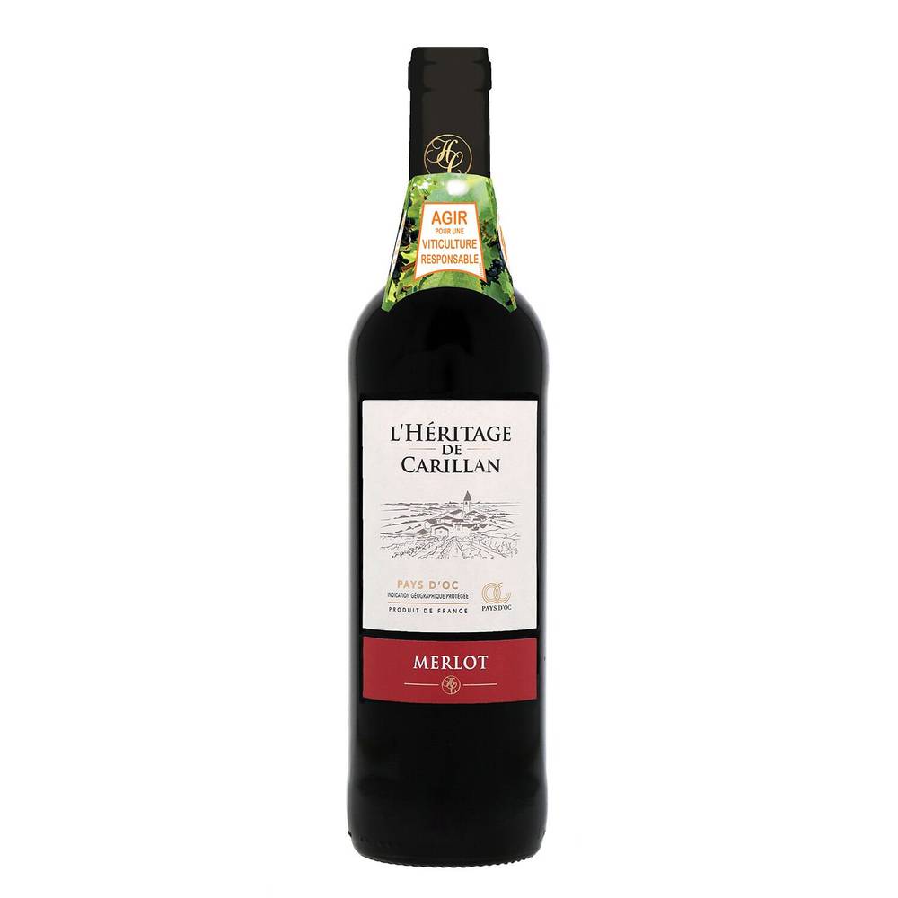 Vin Rouge I.G.P. Pays d'Oc Merlot L'HÉRITAGE DE CARILLAN - la bouteille