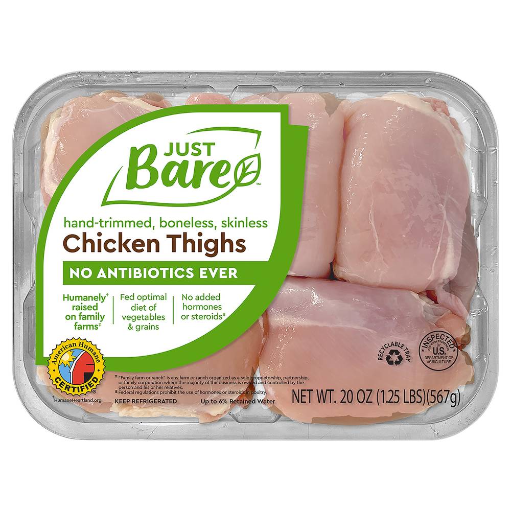 Just Bare Natural Boneless Skinless Chicken Thighs (20 oz)