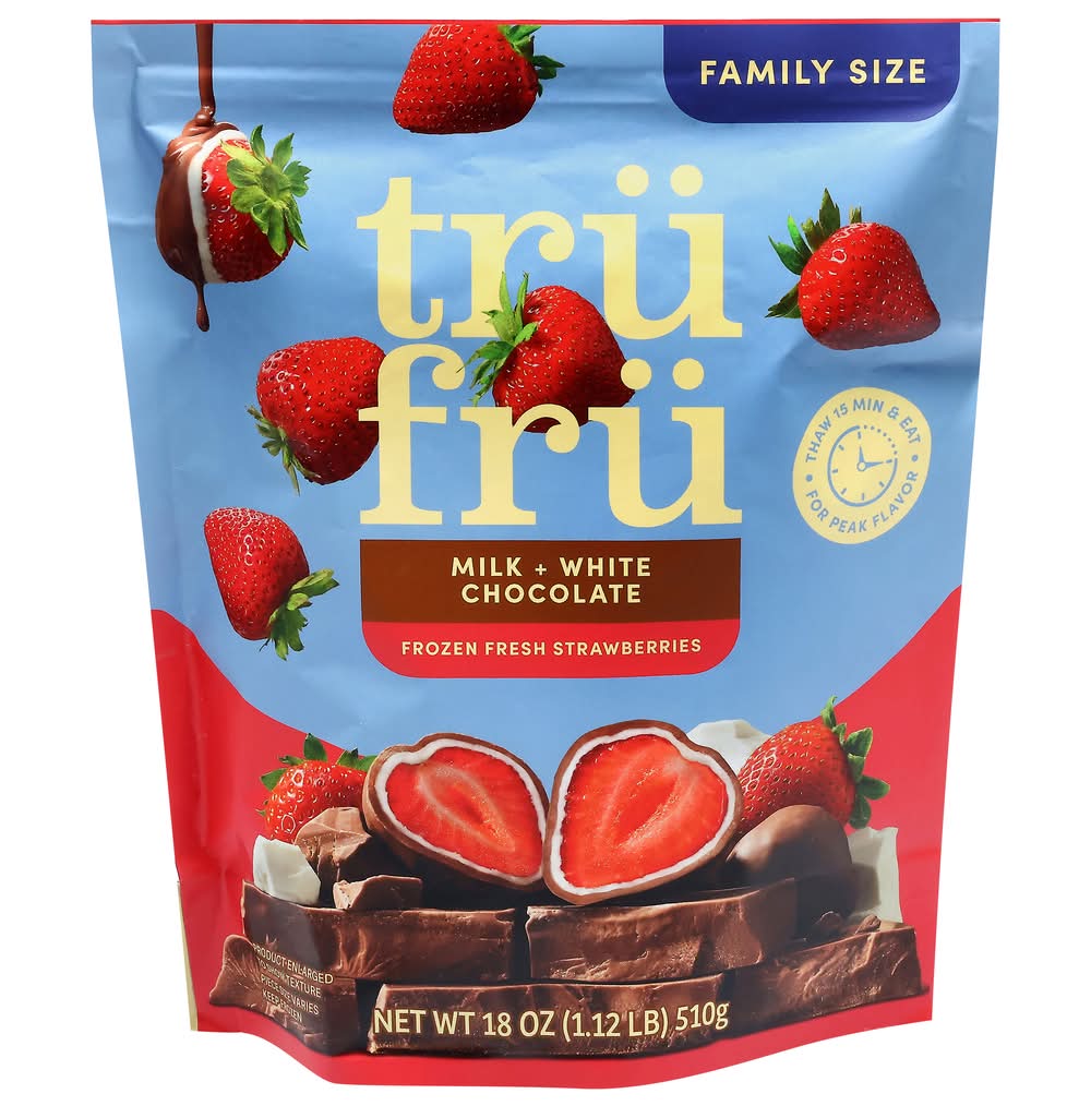 Trü Frü Frozen Fresh Strawberries, Milk-White Chocolate (18 oz)