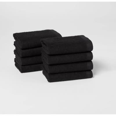 Room Essentials Antimicrobial Washcloth Set, 12x12 in, Black (8 ct)