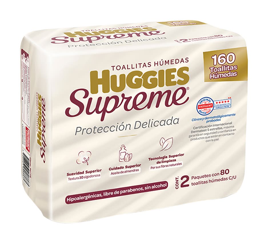 Huggies · Supreme toallas húmedas protección delicada (2 x 80 un)