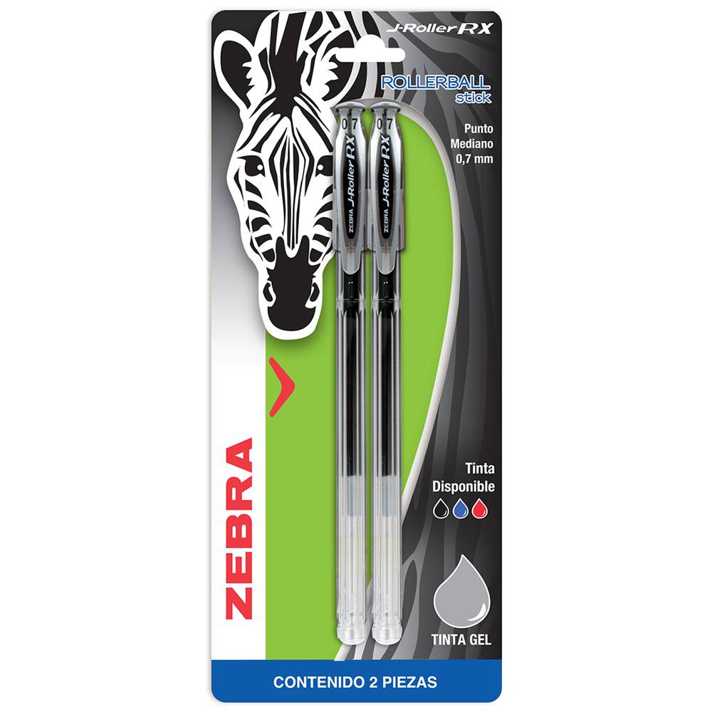 Zebra plumas de gel punto mediano tinta negra (blister 2 piezas)