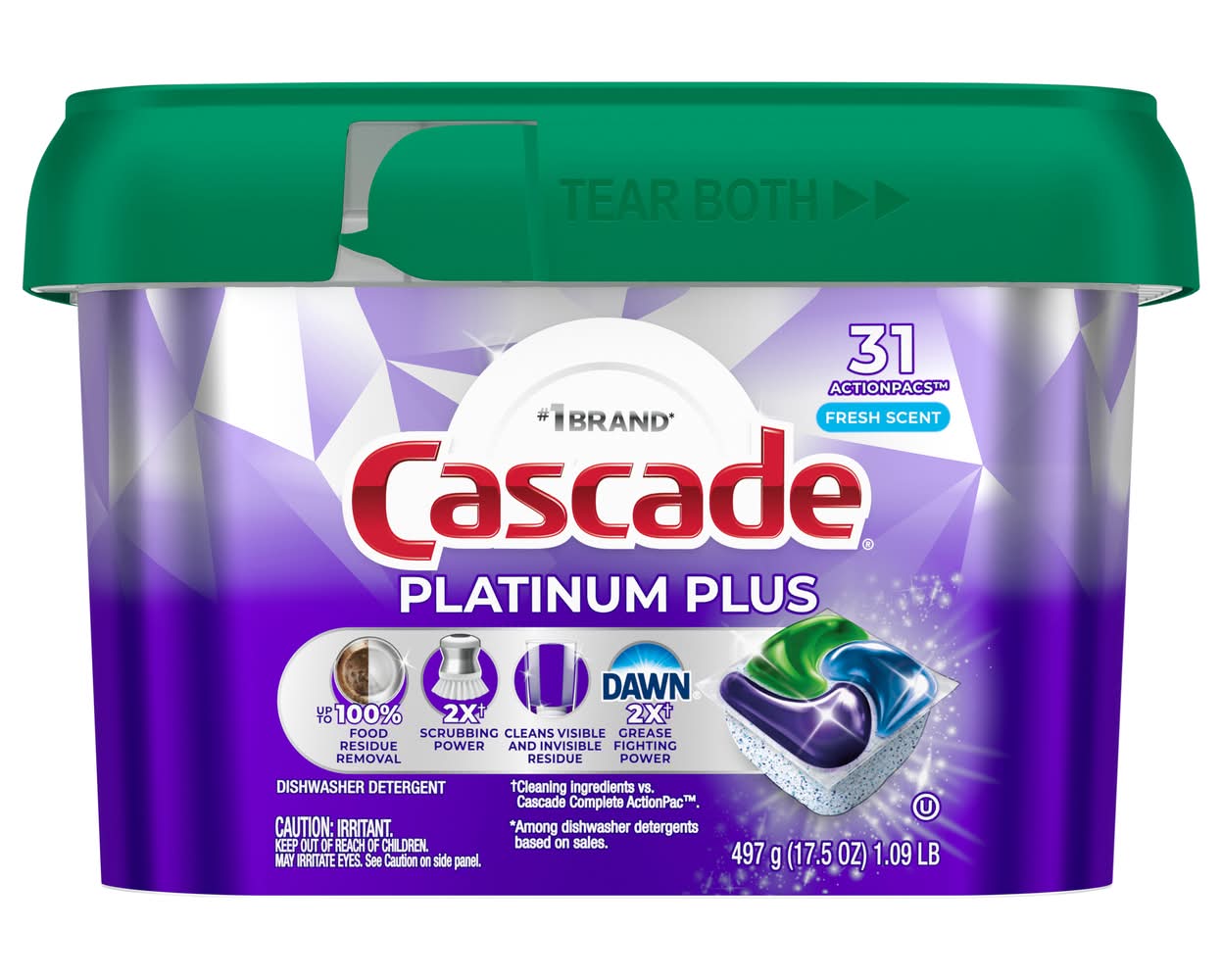 Cascade Platinum Plus Actionpacs Dishwasher Detergent, Fresh (17.5 oz, 31 ct)