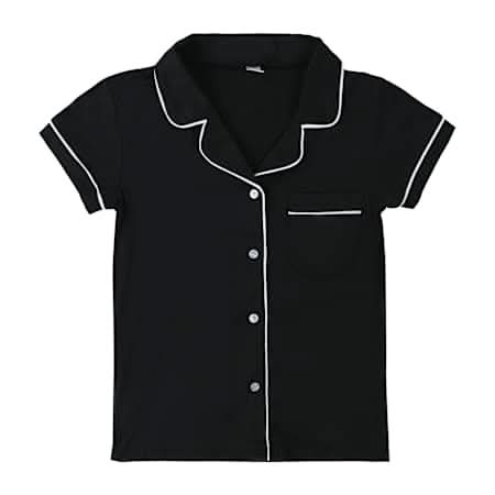 Short-Sleeve Button-Up Pajama Top Large Black