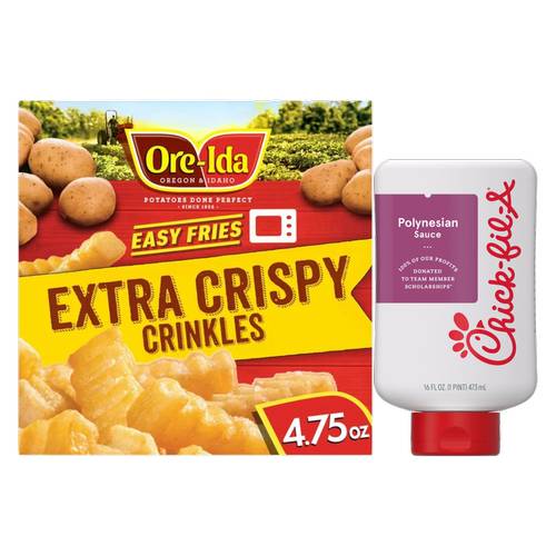 Ore Ida Frozen Extra Crispy Crinkle French Fries and Chick Fil-A Polynesian Sauce bundle