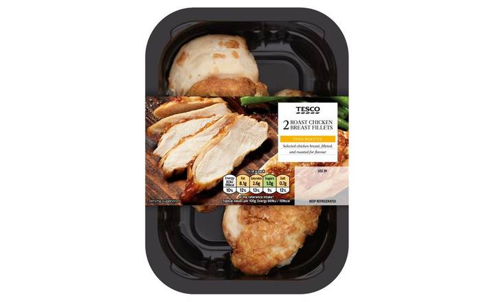 Tesco 2 Roast Cooked Chicken Skin On Breast Fillets 245g 2 Pack (406321)