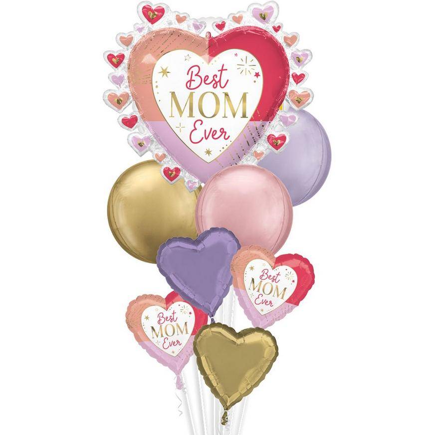 Uninflated Premium Colorful Best Mom Ever Foil Balloon Bouquet, 8pc