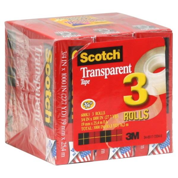 Scotch Transparent Tape, 3/4" X 1000", Clear, pack Of 3 Rolls (3 pack)