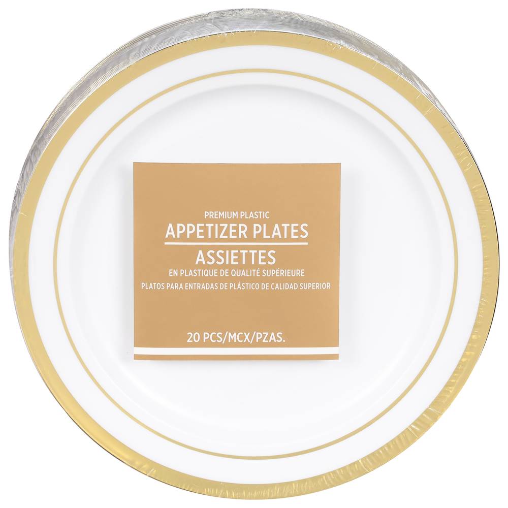 Amscan 6.25 Inch Premium Plastic Appetizer Plates, Florian White (20 ct)