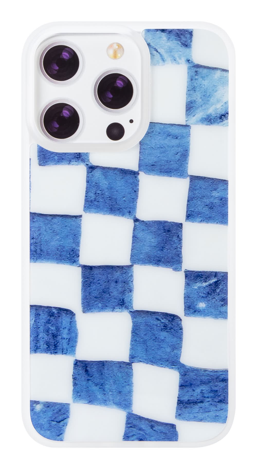 iPhone 15 Plus® Tempered Glass Phone Case Blue Checkered
