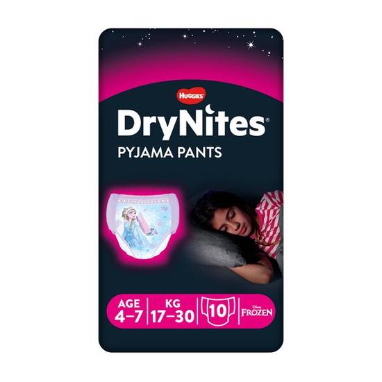 Braguitas absorbentes para niñas de 4 a 7 años Huggies DryNites bolsa 10 unidades