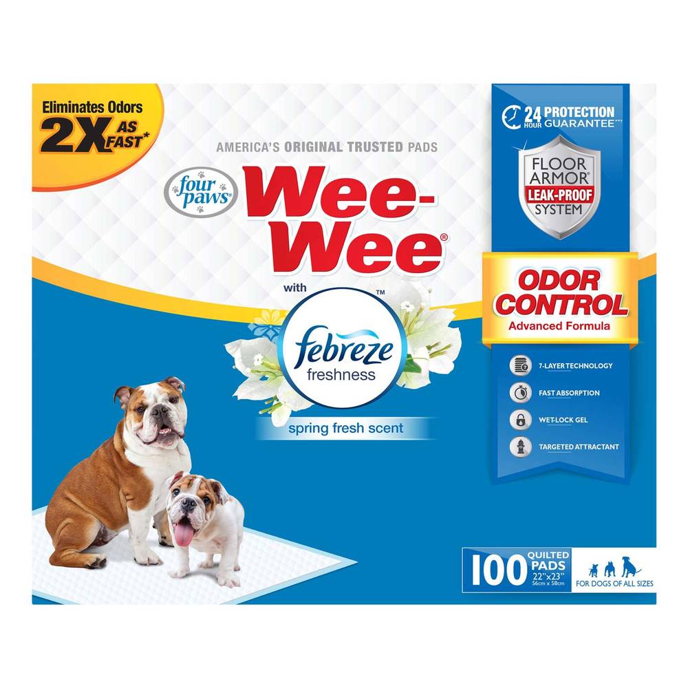 Four Paws Wee-Wee Odor Control With Febreze Freshness Pads For Dogs, Count Of 100