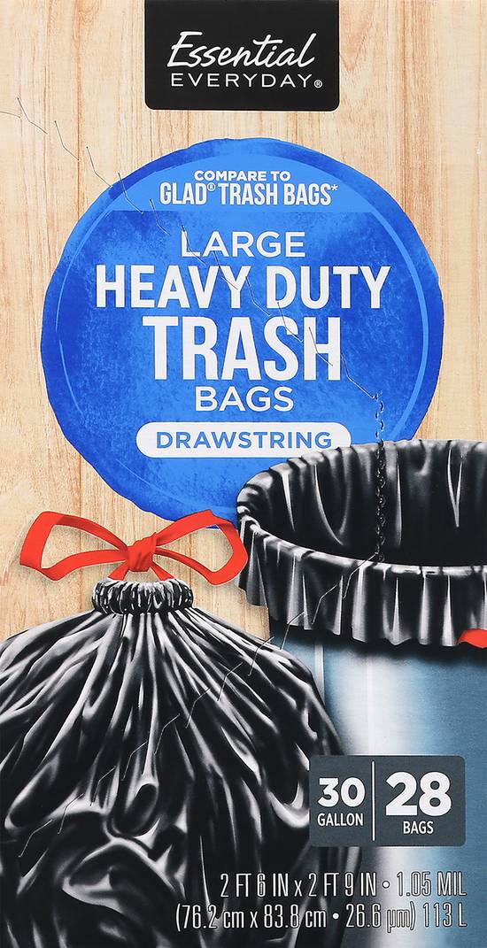 Essential Everyday Trash Bags Drawstring Large Heavy Duty 30 Gallon, Trash  Bags