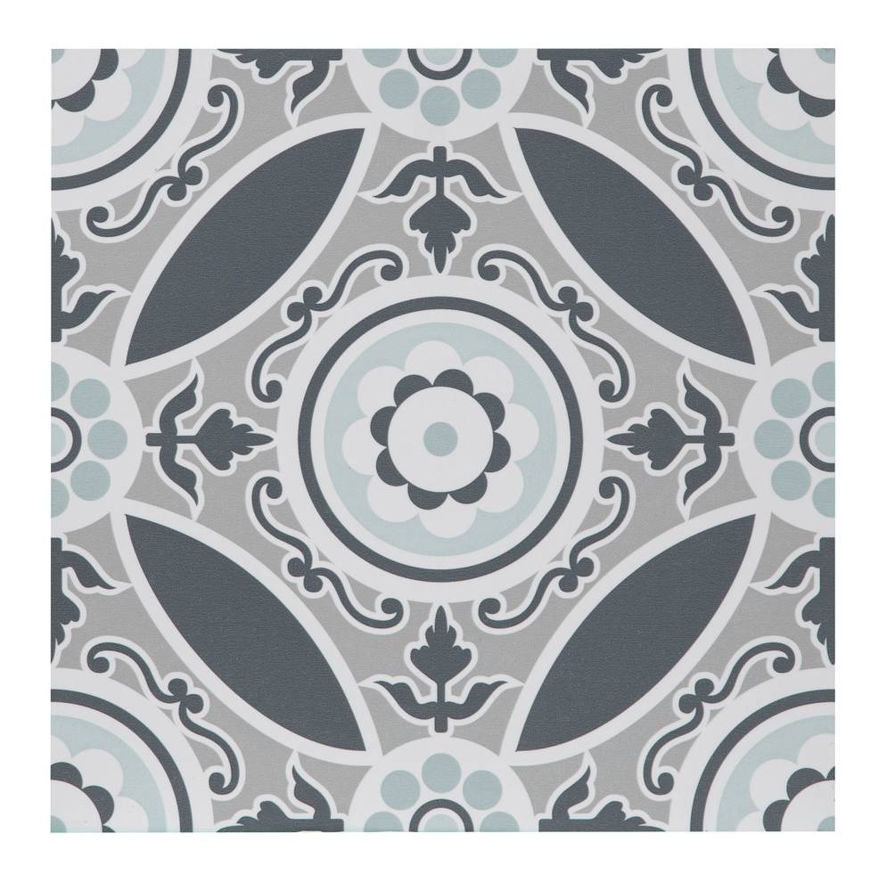 Style Selections Rosehill Deco Gray Patterned Look 3-mil x 12-in W x 12-in L Water Resistant Peel and Stick Luxury Vinyl Tile Flooring (1-sq ft/ Piece) | LSS10930APS