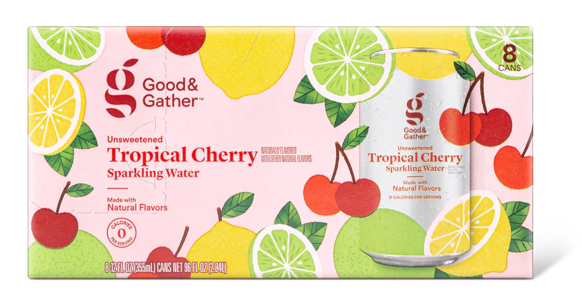 Good & Gather Unsweetened Sparkling Water, Tropical Cherry (8 x 12 fl oz)