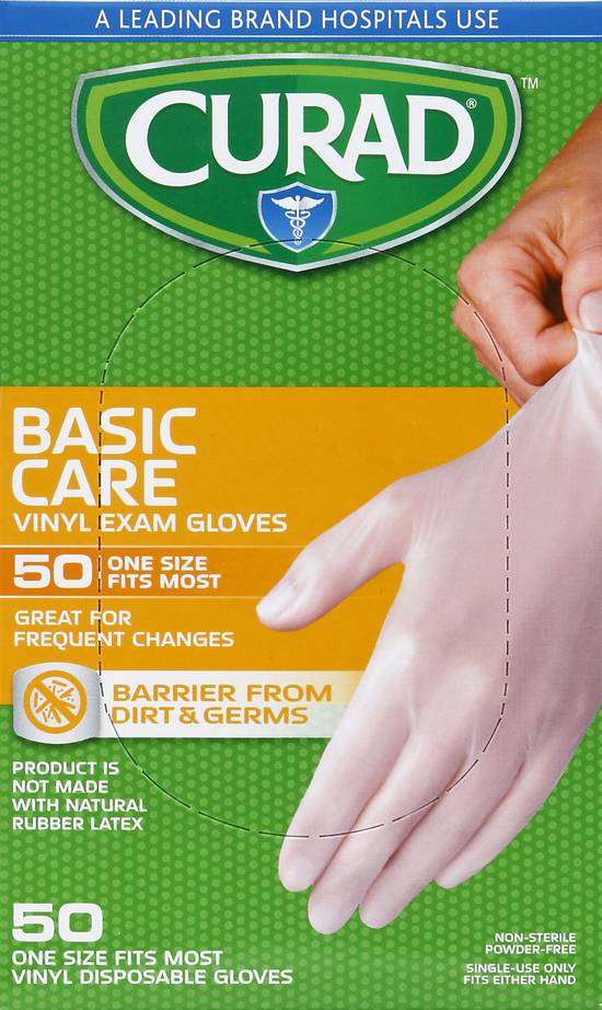 Curad Basic Care One Size Fits Most Vinyl Exam Gloves (50 ct)