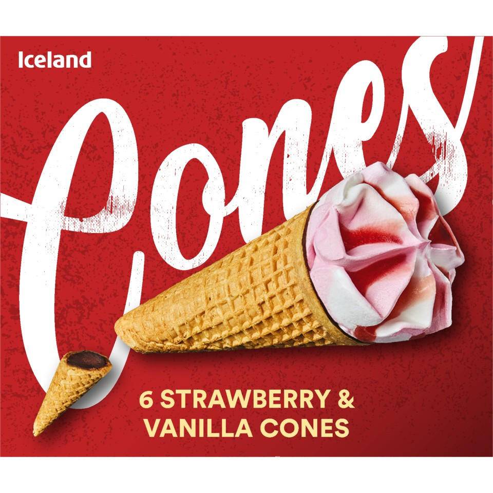 Iceland Vanilla-Strawberry-Chocolate, Cones (6 pack)