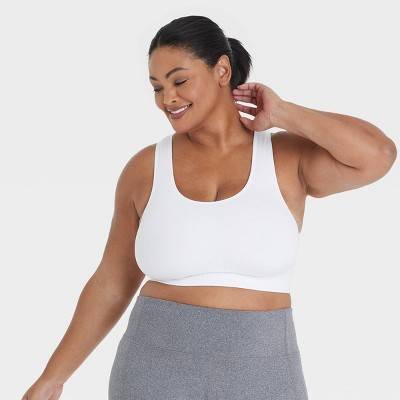 Women's Seamless Medium Support Racerback Midline Sports Bra - All In Motion™ White XL: Moisture Wicking, Removable Padding