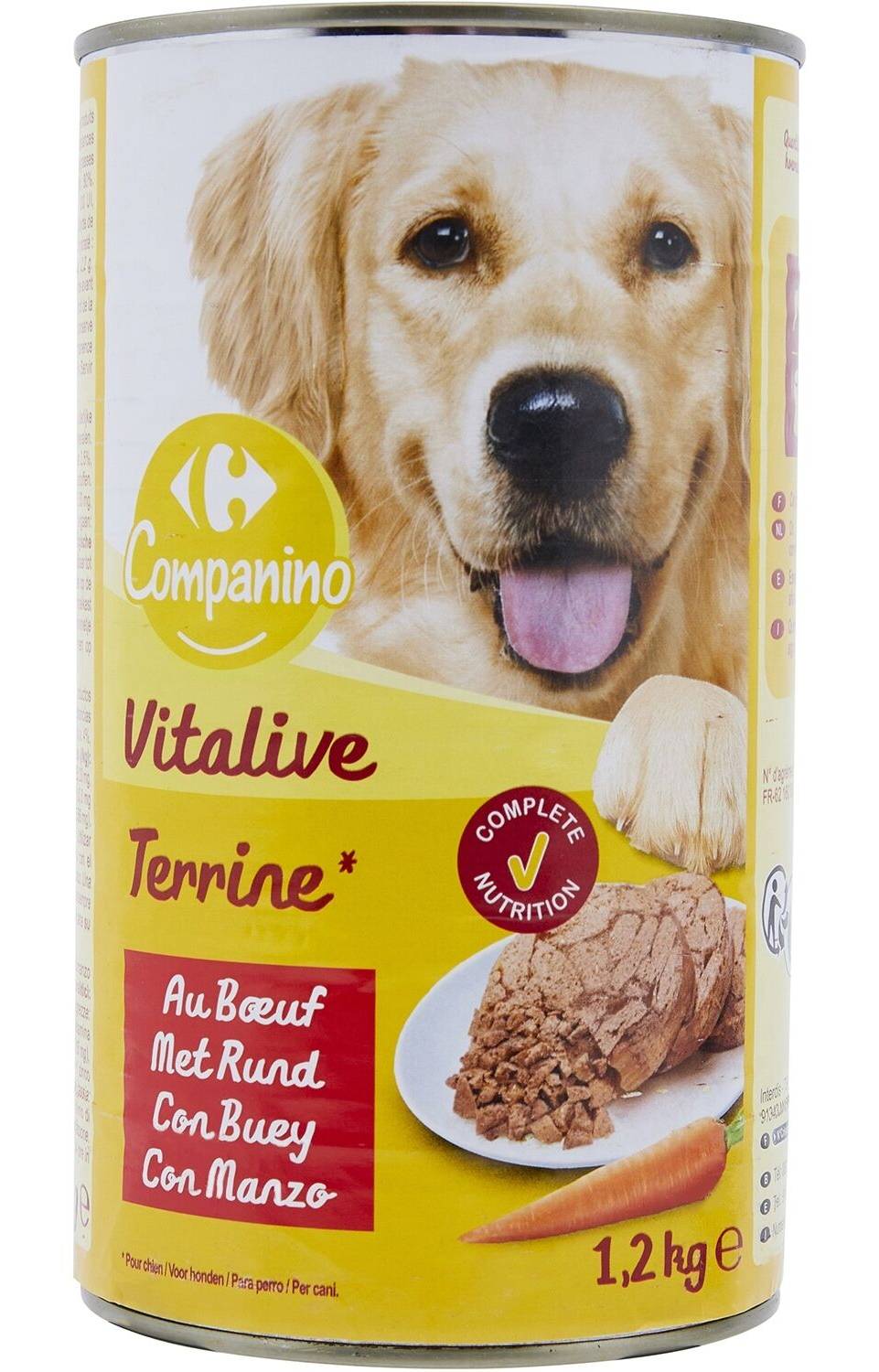 Carrefour Companino - Pâtée pour chien terrine au bœuf (1,2kg)