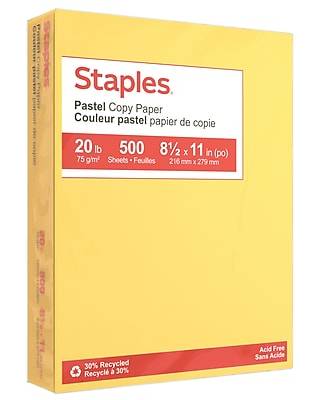 Staples Pastel 30% Recycled Color Copy Paper, 20 lbs., 8.5 x 11, Canary, 500/Ream (14787)