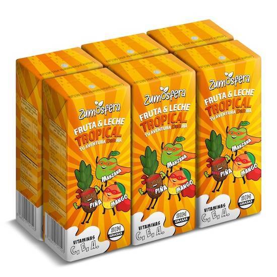 Bebida de frutas con leche tropical Zumosfera brik 6 x 200 ml