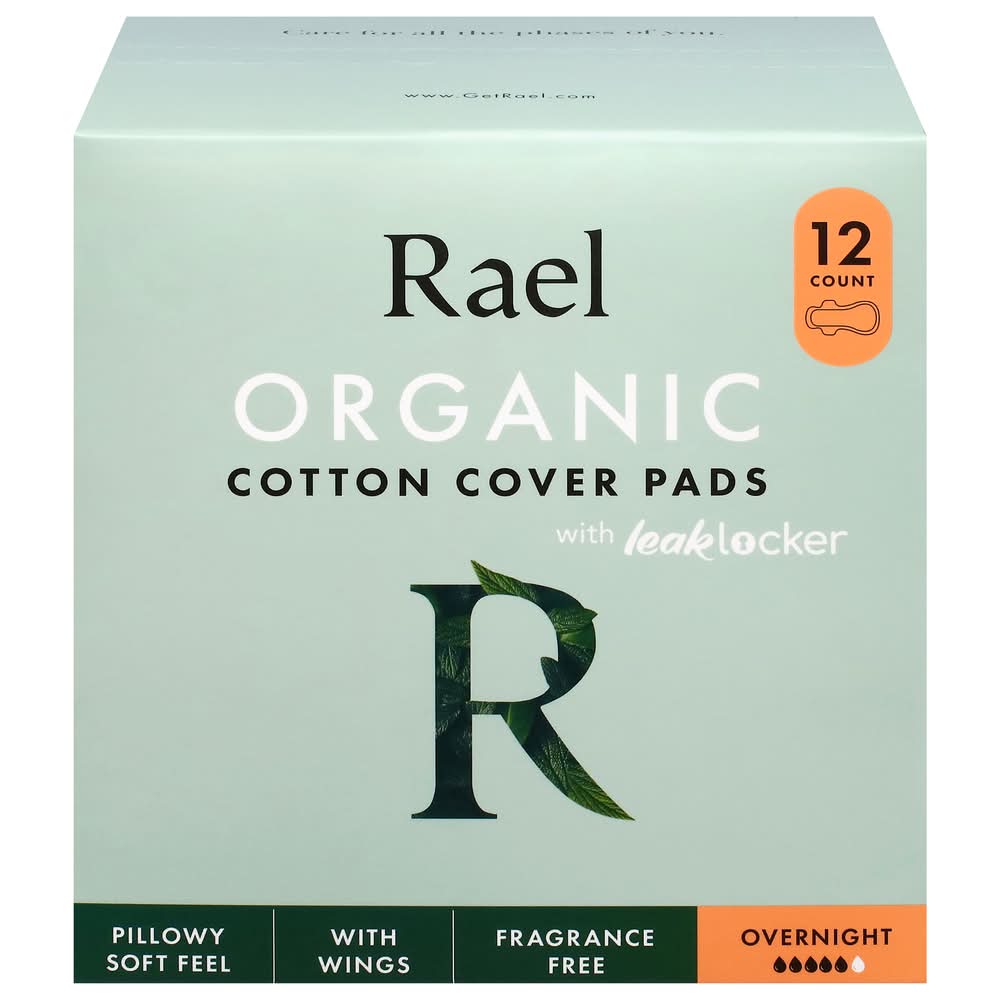 Rael Organic Overnight Cotton Cover Pads (12 ct)