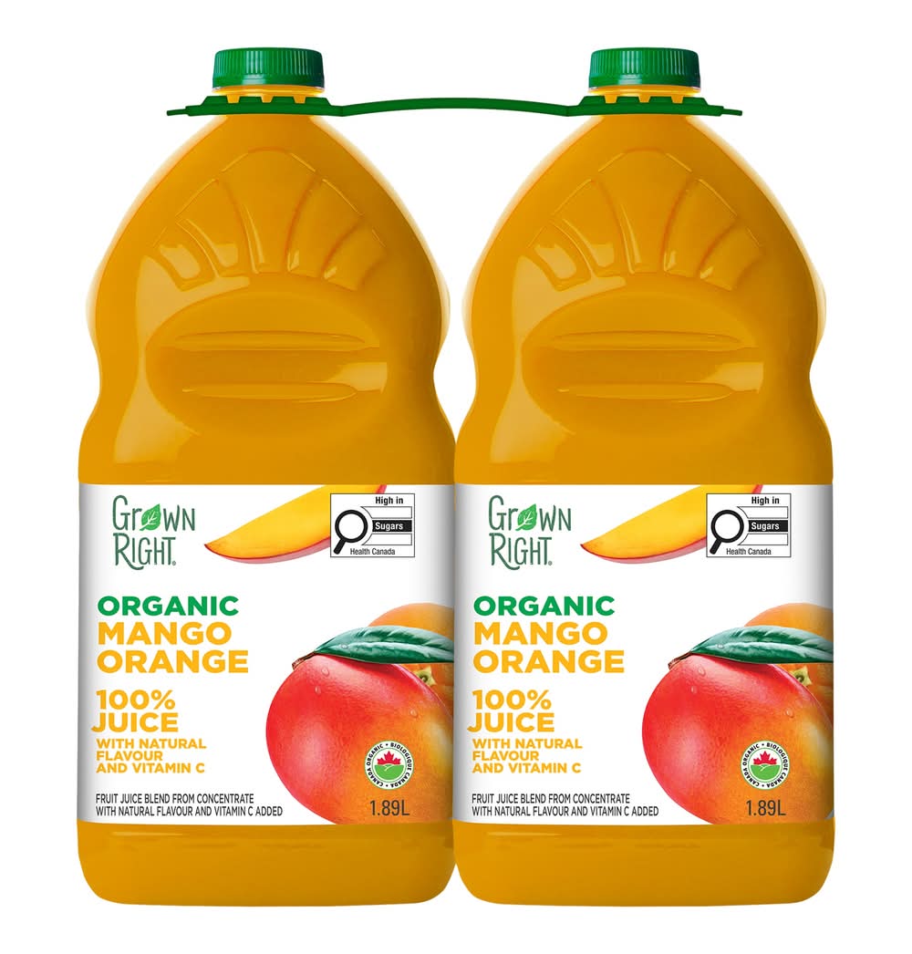 Grown Right Jus Mangue Orange Biologique, 2 × 1.89 L / Grown Right Organic Mango Orange Juice, 2 × 1.89 L