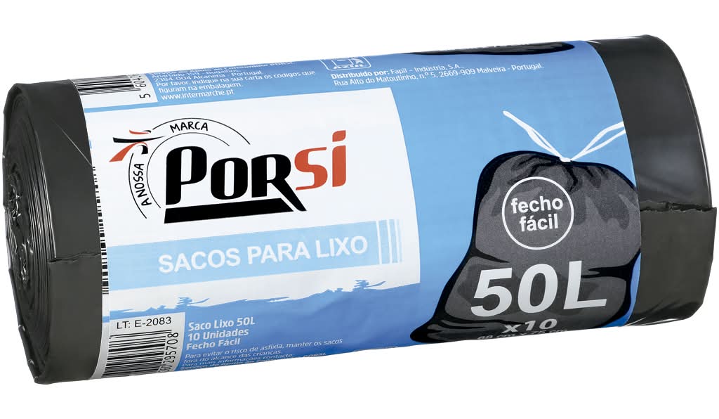 PorSi - Sacos do lixo 50 litros com fecho fÃ¡cil, 10 unidades