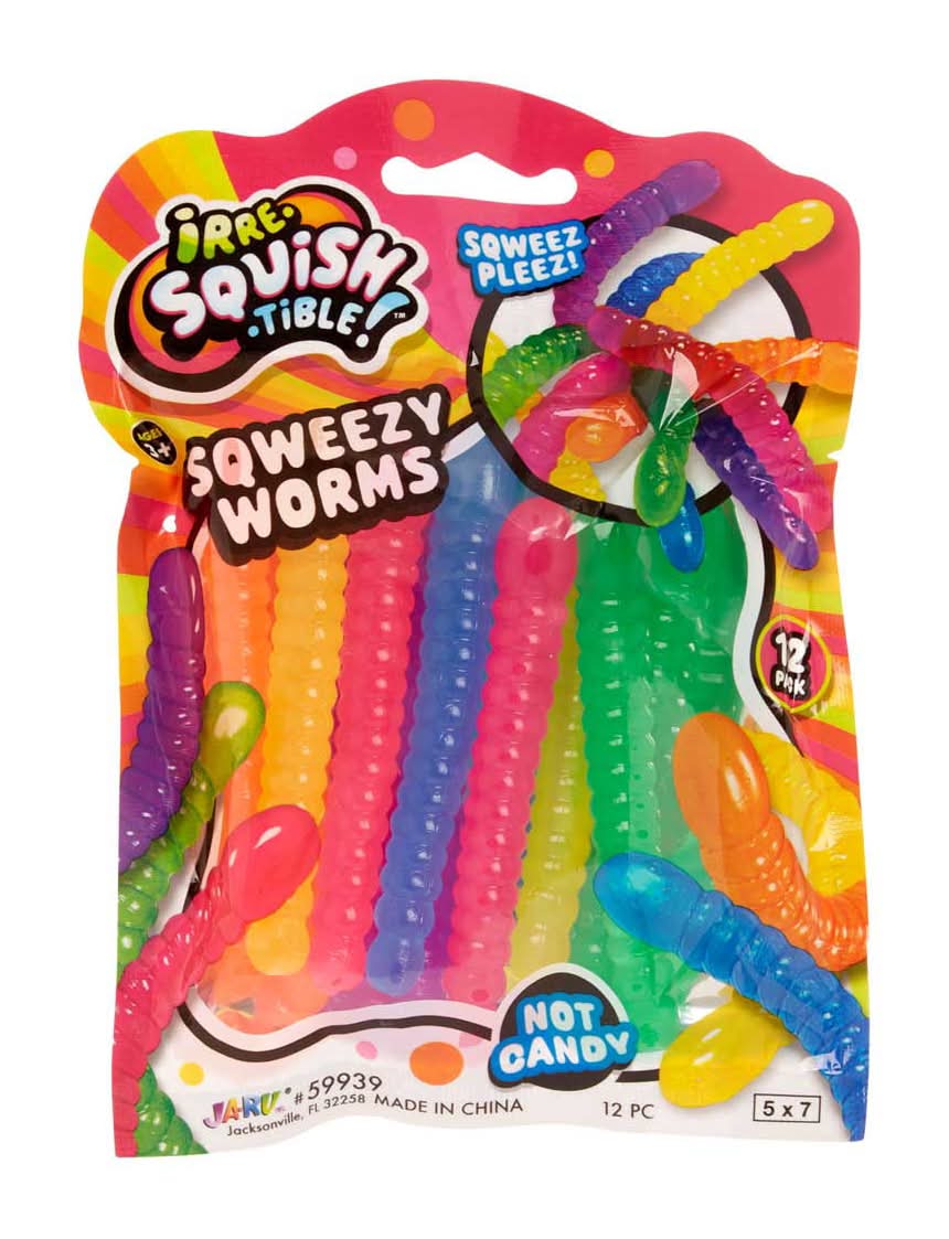 JA-RU Sqweezy Worms Toys 3+ Years 59939 (12 ct)