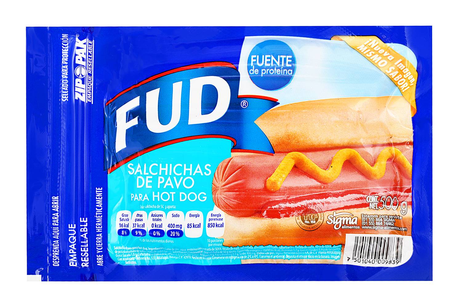 FUD · Salchichas con pavo para hot dog (10 un)