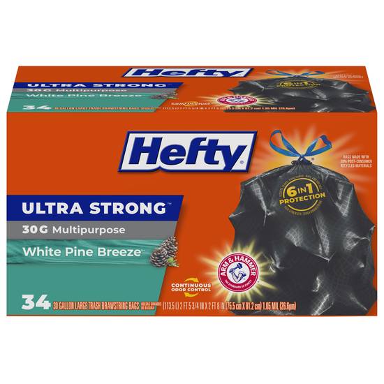 Hefty Ultra Strong Multipurpose Drawstring White Pine Breeze Trash Bags Large (75.5 cm x 81.2 cm)