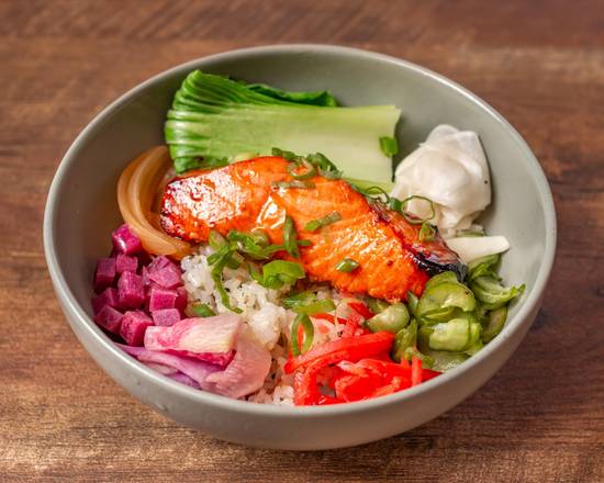 Ponzu Salmon Rainbow Rice Bowl