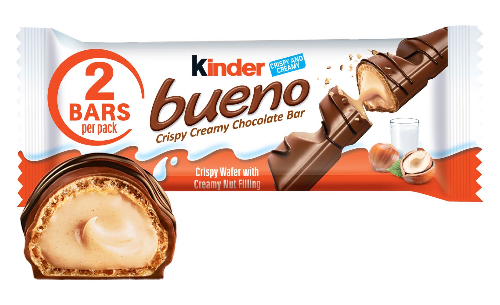 Kinder Bueno Crispy Creamy Chocolate Bar, Hazelnut (1.5 oz, 2 ct)