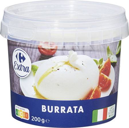 Burrata CARREFOUR EXTRA - le pot de 200g net égoutté