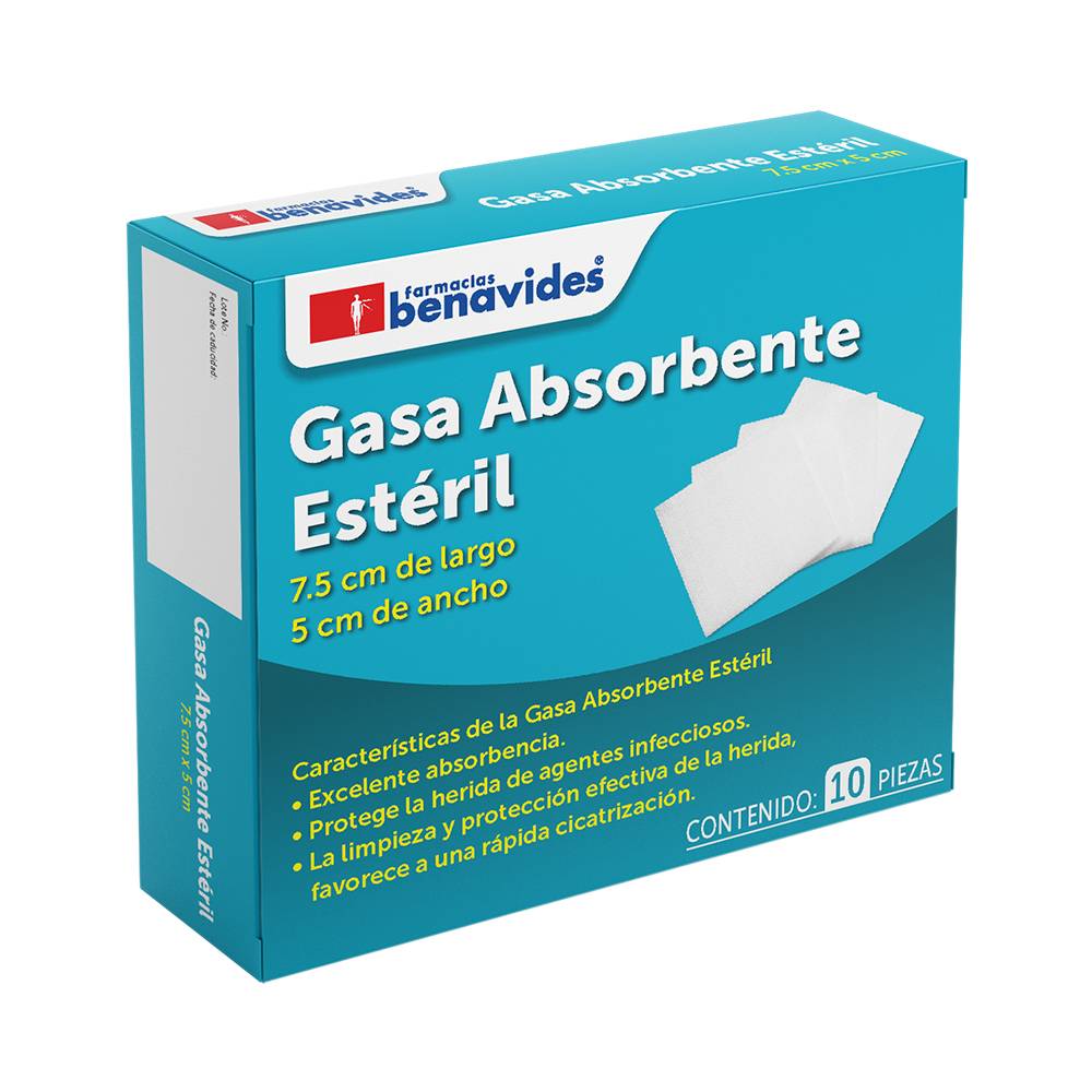 Farmacias benavides gasa absorbente estéril (10 piezas)