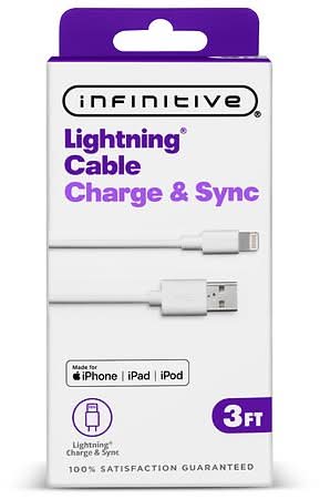 Infinitive Usb-A To Lightning Pvc Cable, 3 ft, White