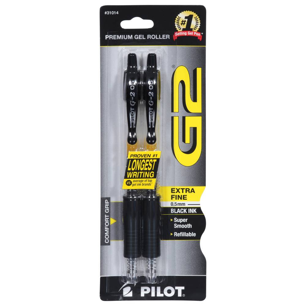 Pilot G2 Extra Fine 0.5 mm Gel Roller Pens Black (2 pens)