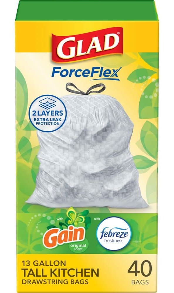 Glad Forceflex 13 Gal. Tall Kitchen Drawstring Gain Original With Febreze Freshness Trash Bags (40-Count)