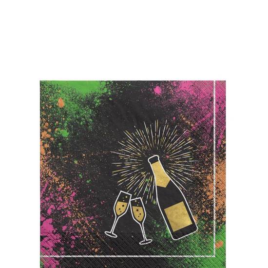 Countdown Glow Black Light Reactive New Year's Eve Paper Beverage Napkins, 5in, 40ct