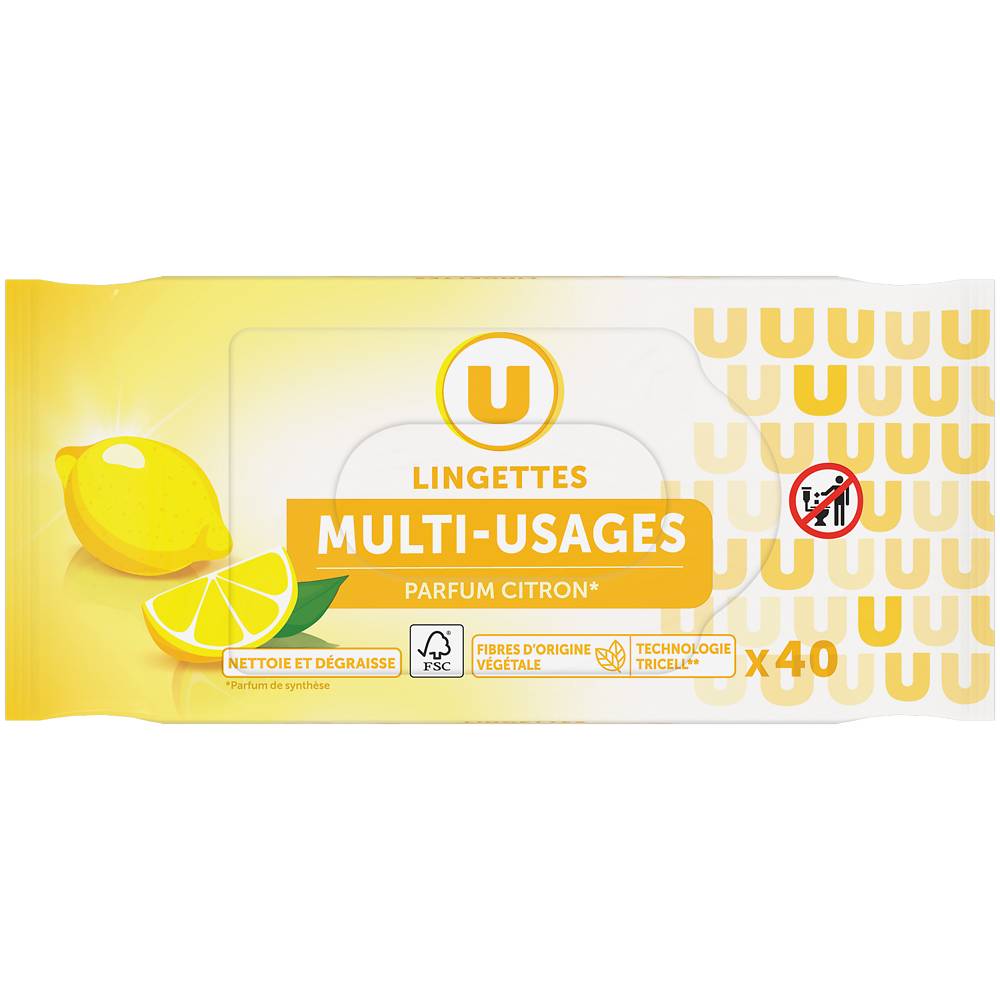 U - Lingettes multi-usages parfum citron (40 pièces)