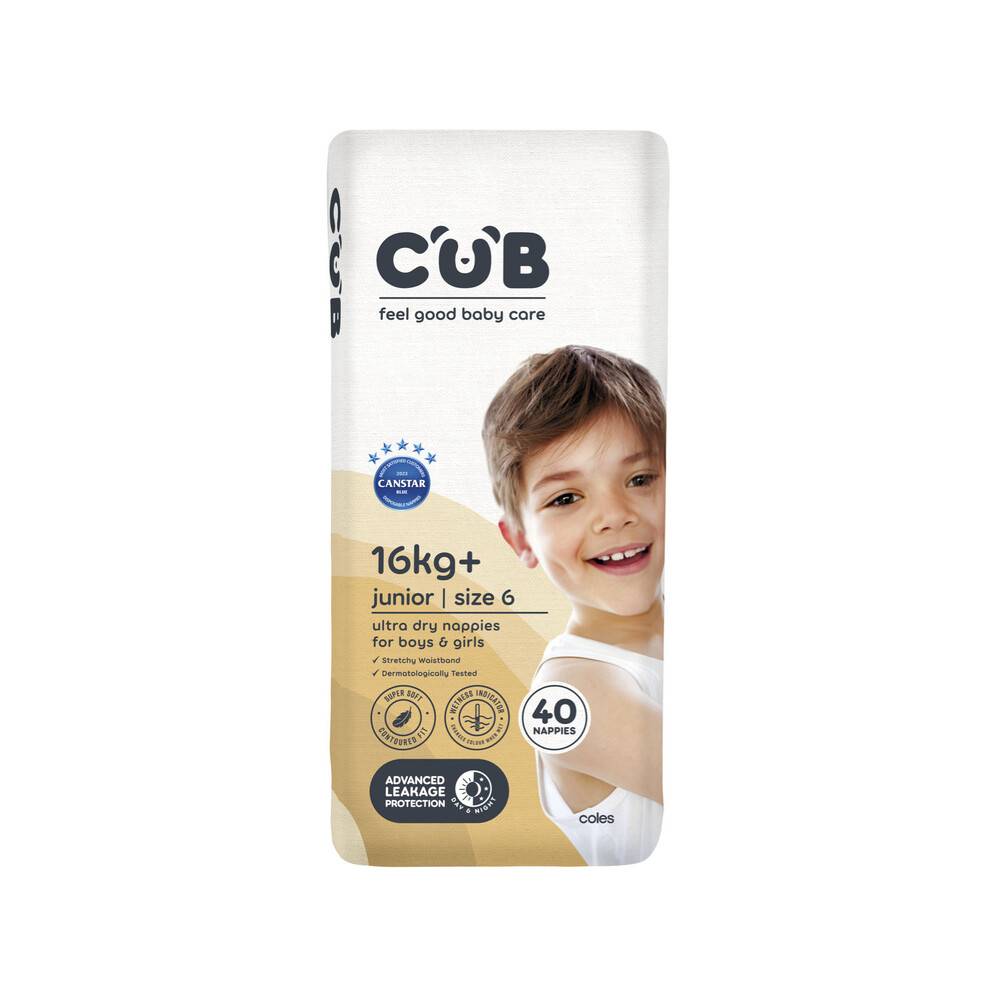 Cub Unisex Junior Nappies Size 6 40 pack