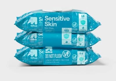 up&up Sensitive Skin Baby Wipes, 7x7.5 in (3 x 64 ct)